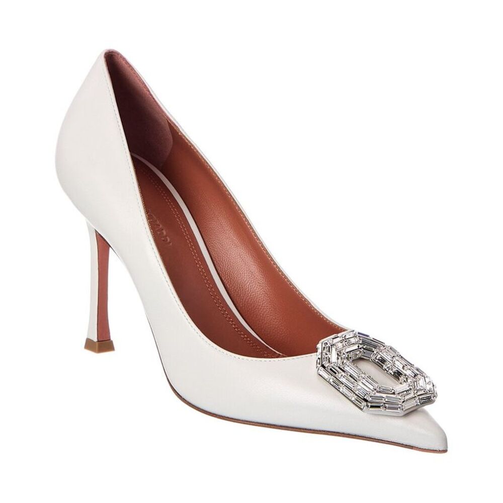 Amina Muaddi Camelia Leather Pump, White
